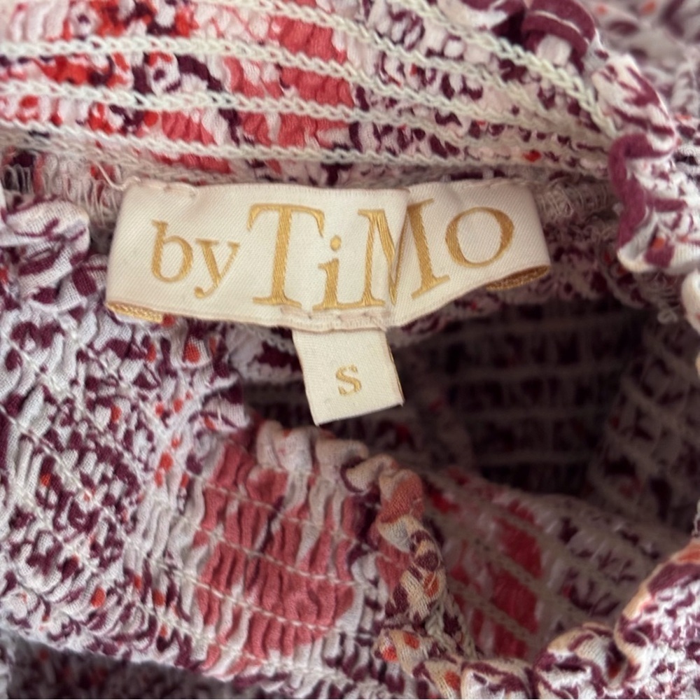 ByTiMo Pink Floral Smocked Blouse Small Summer Boho Luxe - Picture 7 of 9